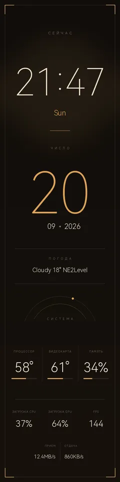Тема Amber Clock на панели TURZX