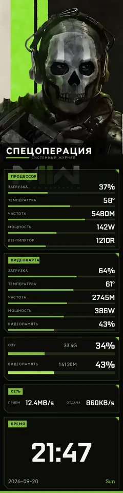 Тема COD Vertical System на панели TURZX